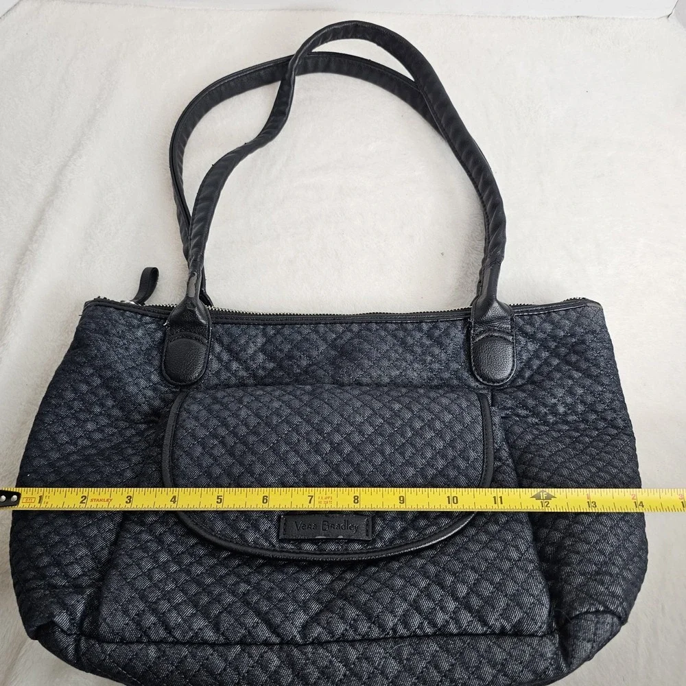 Vera Bradley Classic Denim Navy Carson East West Tote Faux Leather Trim
